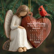 The Moment Your Heart Stopped, Angel Holding Heart - Personalized Custom Wood Ornament, Custom Shaped - HME453_WDO
