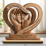 Too Beautiful For Earth Heart Baby Feet Angel Wings - Personalized Custom 2-Layer Wood Plaque With Flat Base - HME586_WPLA