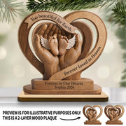 Too Beautiful For Earth Heart Baby Feet Angel Wings - Personalized Custom 2-Layer Wood Plaque With Flat Base - HME586_WPLA