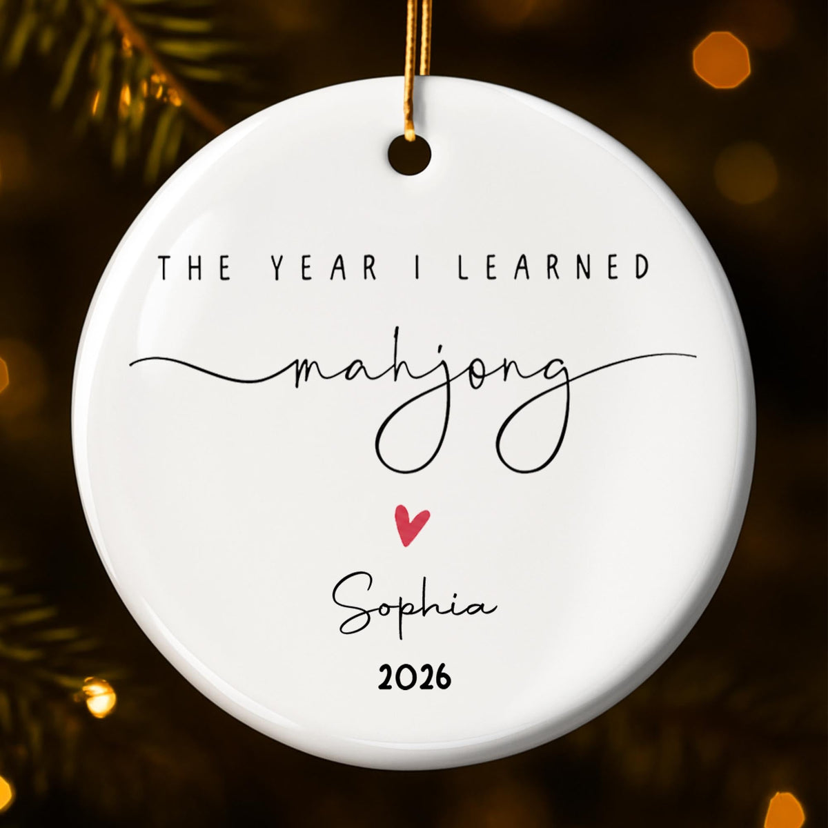 The Year I Learned Mahjong Ornament With Heart - Personalized Custom Ceramic Ornament With Round Shape - HOB365_RCE
