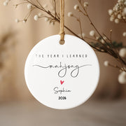 The Year I Learned Mahjong Ornament With Heart - Personalized Custom Ceramic Ornament With Round Shape - HOB365_RCE