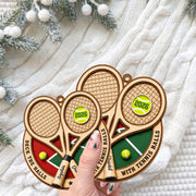 Deck The Halls With Tennis Balls Rackets And Court - Personalized Custom Wood Ornament, Custom Shaped - HOB373_WDO
