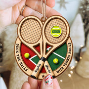 Deck The Halls With Tennis Balls Rackets And Court - Personalized Custom Wood Ornament, Custom Shaped - HOB373_WDO