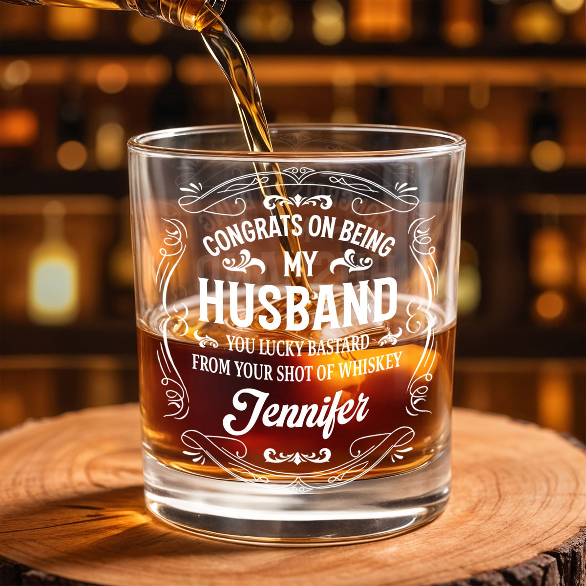 Congrats On Being My Husband, You Lucky (Workaround for offensive term) - Personalized Custom Whiskey Glass - HSB032_RWG