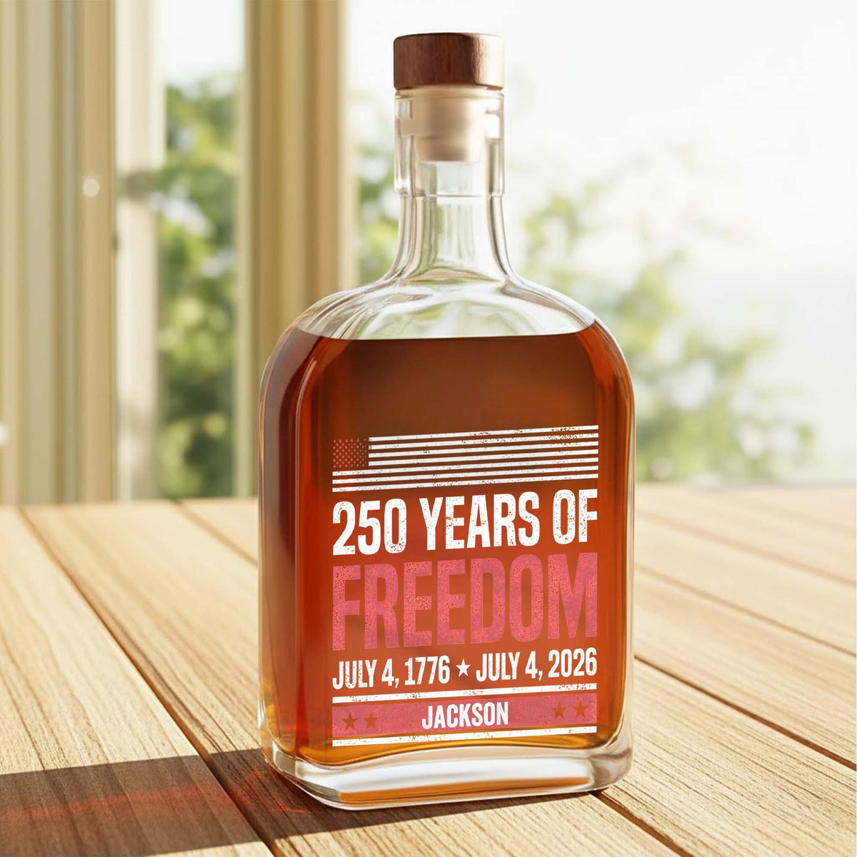 250 Years Of Freedom American Flag Patriotic Design - Personalized Whiskey Bottle - INDE176_WHIBA