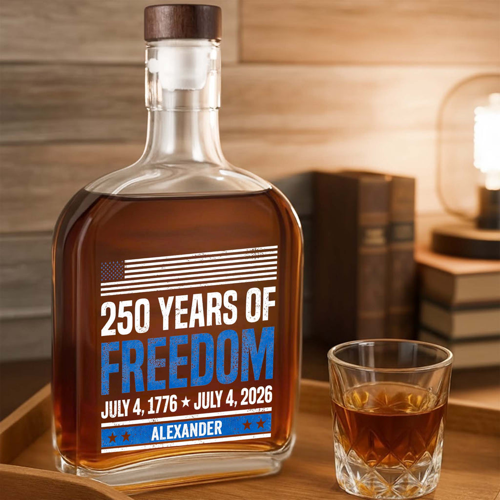 250 Years Of Freedom American Flag Patriotic Design - Personalized Whiskey Bottle - INDE176_WHIBA
