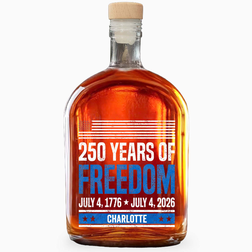250 Years Of Freedom American Flag Patriotic Design - Personalized Whiskey Bottle - INDE176_WHIBA