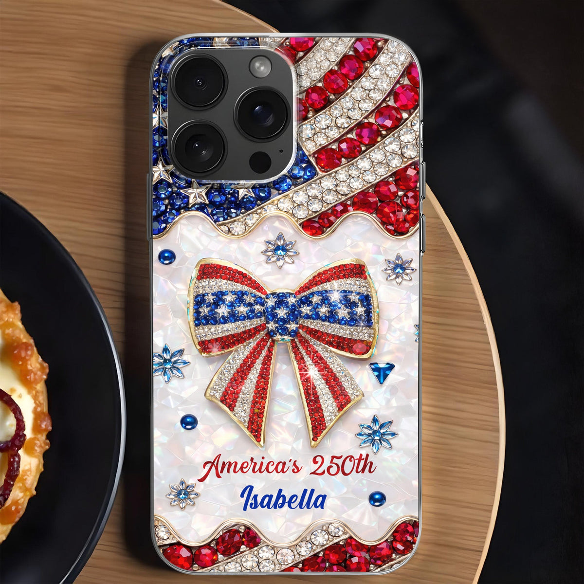 America's 250th Patriotic Rhinestone Bow And USA Flag - Personalized Clear Phone Case - INDE255_PHC