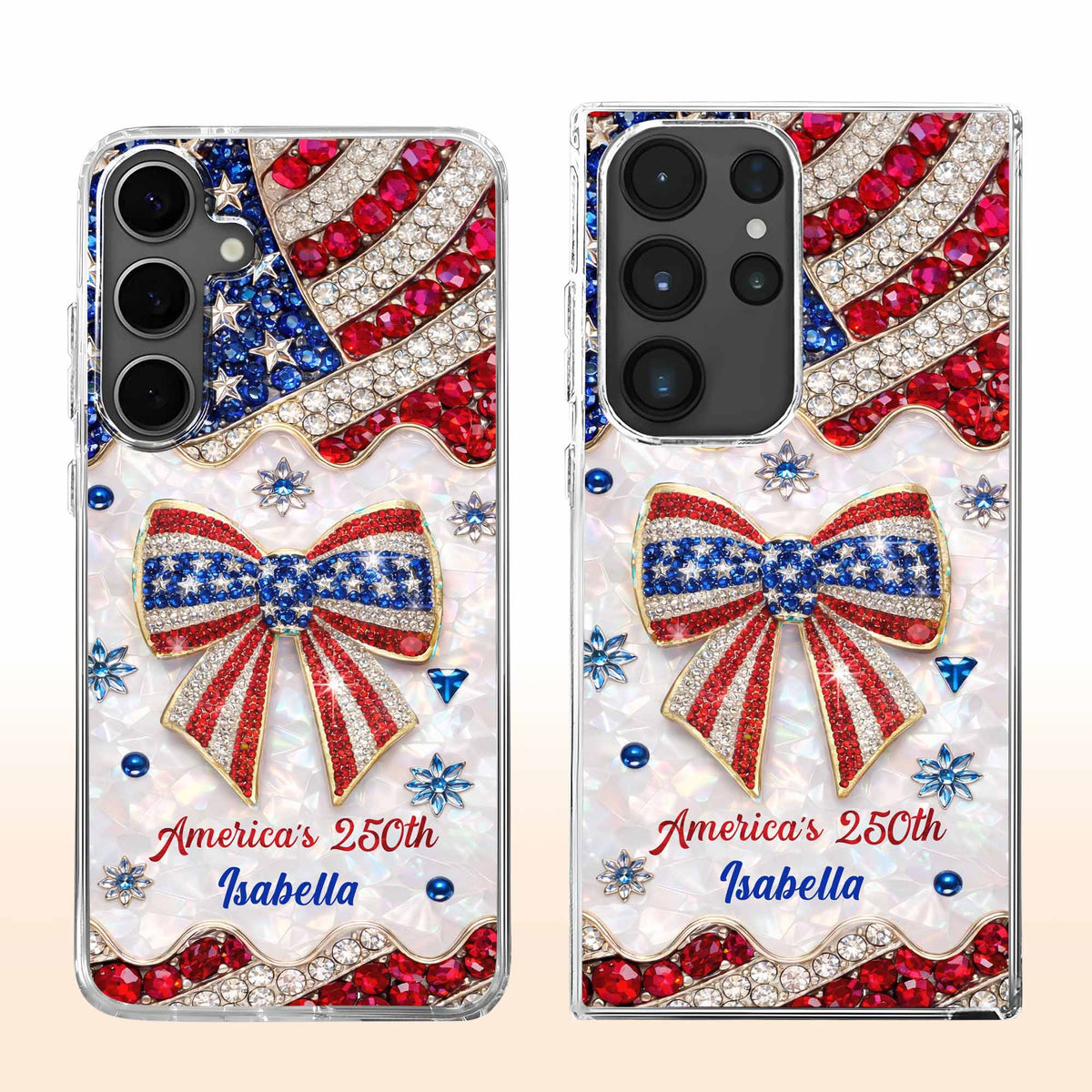 America's 250th Patriotic Rhinestone Bow And USA Flag - Personalized Clear Phone Case - INDE255_PHC