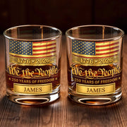 We the People 250 Years of Freedom American Flag - Personalized Custom Whiskey Glass - INDE257_RWG