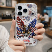 Independence Day Bald Eagle With American Flag And Fireworks - Personalized Clear Phone Case - INDE487_PHC