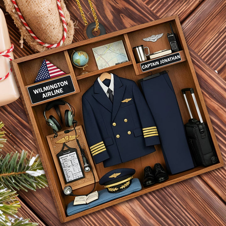 Proud Moment For Our Captain, Airline Uniform And Travel Essentials - Personalized Custom Wood Ornament, Custom Shaped - JBS042_WDO