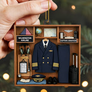 Proud Moment For Our Captain, Airline Uniform And Travel Essentials - Personalized Custom Wood Ornament, Custom Shaped - JBS042_WDO