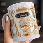 Master of Style Gold Salon Chair Scissors and Professional Hair Artistry - Personalized Custom Coffee Mug - JBS132_MG