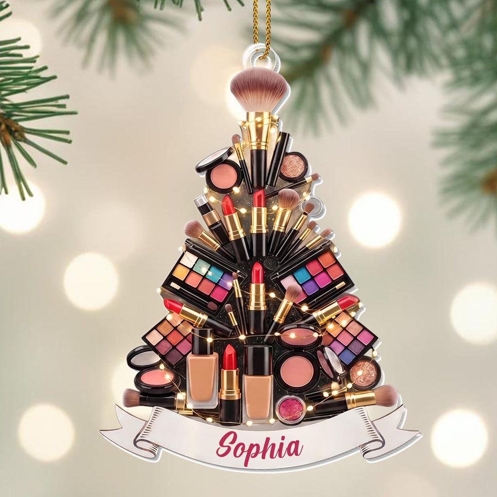 A Glamorous Holiday Makeup Lover Christmas Tree Palette And Lipstick - Personalized Custom Acrylic Ornament, Christmas Gift - JBS353_ACO