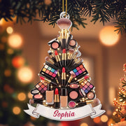 A Glamorous Holiday Makeup Lover Christmas Tree Palette And Lipstick - Personalized Custom Acrylic Ornament, Christmas Gift - JBS353_ACO