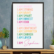 I Am Unique, I Am Strong, Inspirational Words Poster - Personalized Custom Vertical Poster - KID234_VPOS