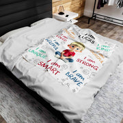 I Am Strong, Brave And Unique, Cartoon Character Blanket - Personalized Custom Blanket - KID243_BLK