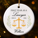 First Year As A Lawyer With Scales Of Justice - Personalized Custom Ceramic Ornament With Round Shape - LAW008_RCE