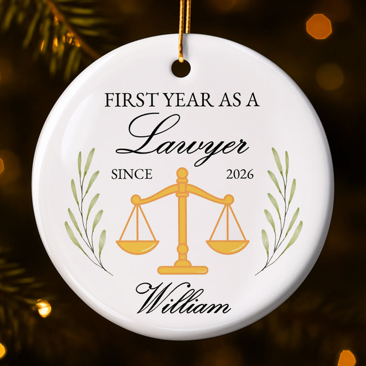 First Year As A Lawyer With Scales Of Justice - Personalized Custom Ceramic Ornament With Round Shape - LAW008_RCE