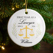 First Year As A Lawyer With Scales Of Justice - Personalized Custom Ceramic Ornament With Round Shape - LAW008_RCE