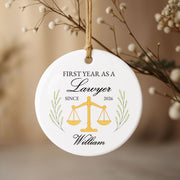 First Year As A Lawyer With Scales Of Justice - Personalized Custom Ceramic Ornament With Round Shape - LAW008_RCE