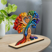 Love Is Love Pride Rainbow Tree With Heart Design - Personalized Custom 2-Layer Wood Plaque With Flat Base - LPRIDE004_WPLA
