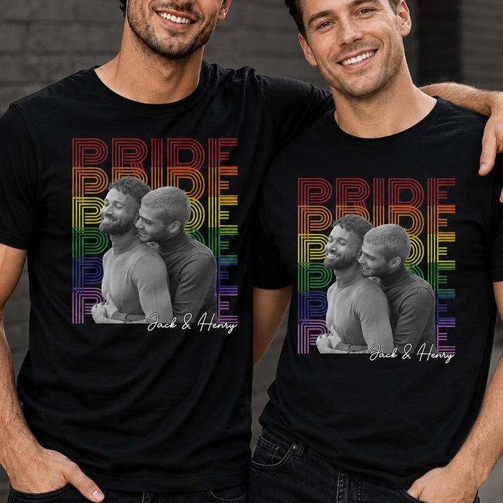 Pride Rainbow Text Custom Photo LGBT Couple - Personalized Custom Unisex T-shirt, Hoodie - LPRIDE009_BBAS