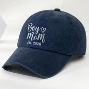 Boy Mom Est With Heart Custom Year - Personalized Custom Washed Denim Cap - MOM291_WDCAP