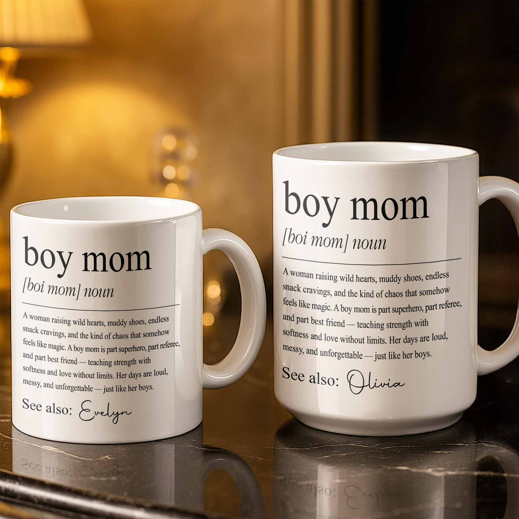 Boy Mom Definition With Custom Birth Month Flower Design - Personalized Custom Coffee Mug - MOM381_MG