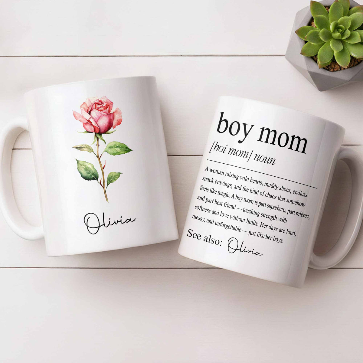 Boy Mom Definition With Custom Birth Month Flower Design - Personalized Custom Coffee Mug - MOM381_MG