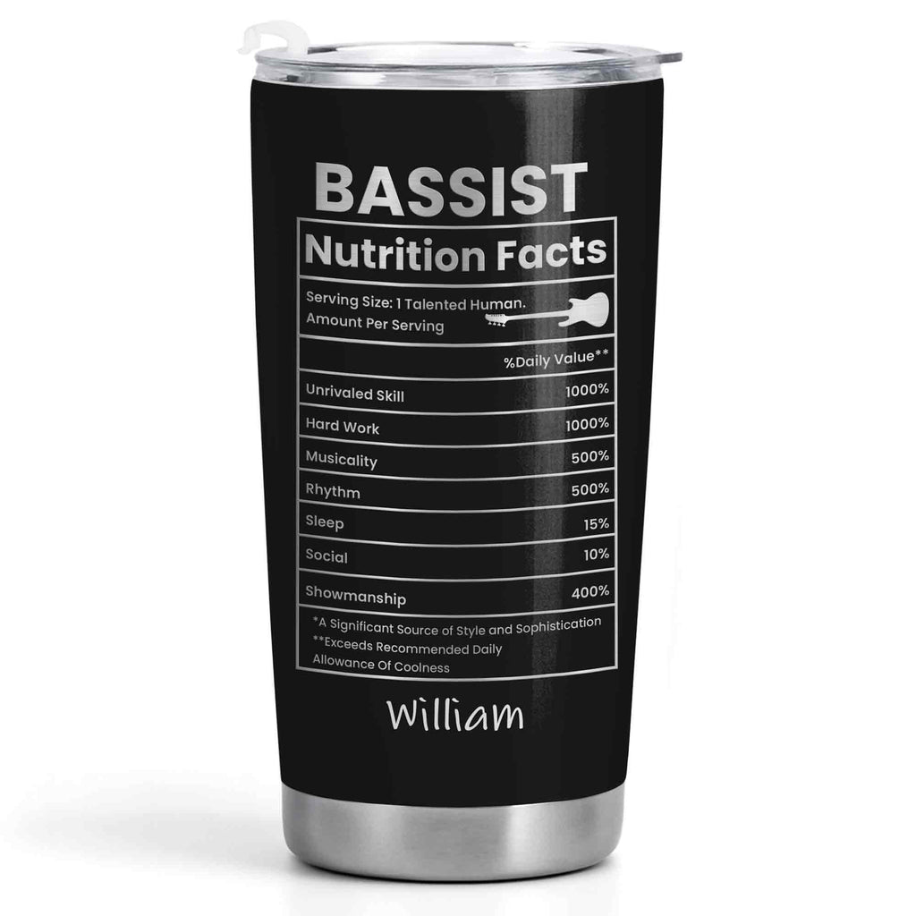 Bassist Nutrition Facts With Bass Guitar Graphic Personalized Custom Name - Personalized Custom Stainless Steel Tumbler 20oz 30oz - MUSIC010_TB