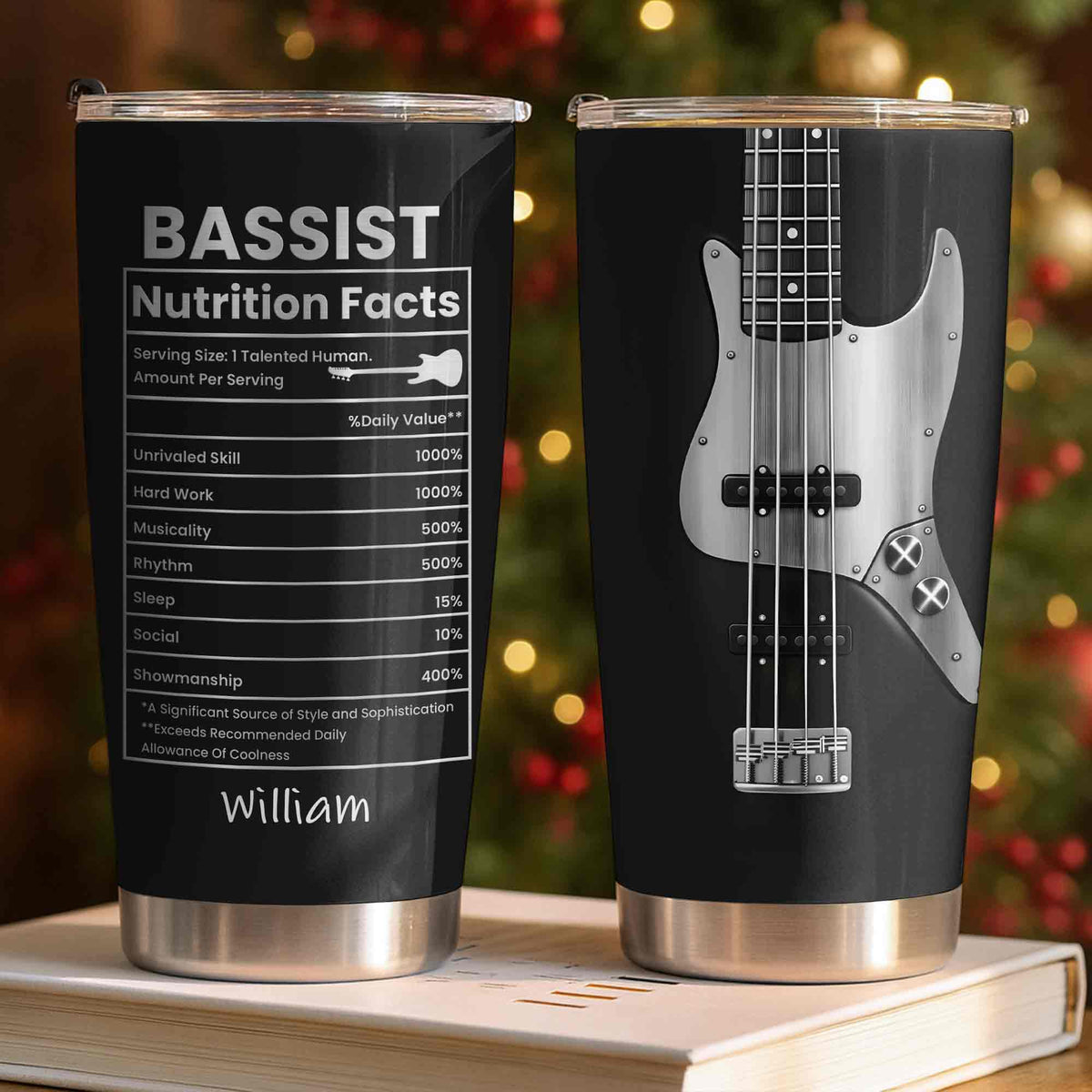 Bassist Nutrition Facts With Bass Guitar Graphic Personalized Custom Name - Personalized Custom Stainless Steel Tumbler 20oz 30oz - MUSIC010_TB