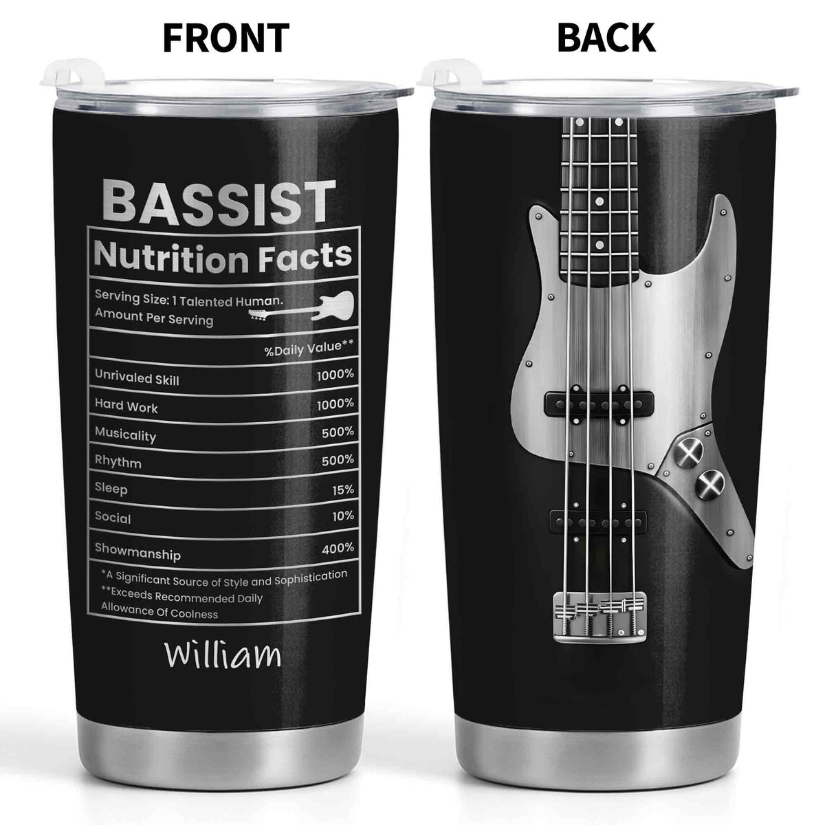 Bassist Nutrition Facts With Bass Guitar Graphic Personalized Custom Name - Personalized Custom Stainless Steel Tumbler 20oz 30oz - MUSIC010_TB