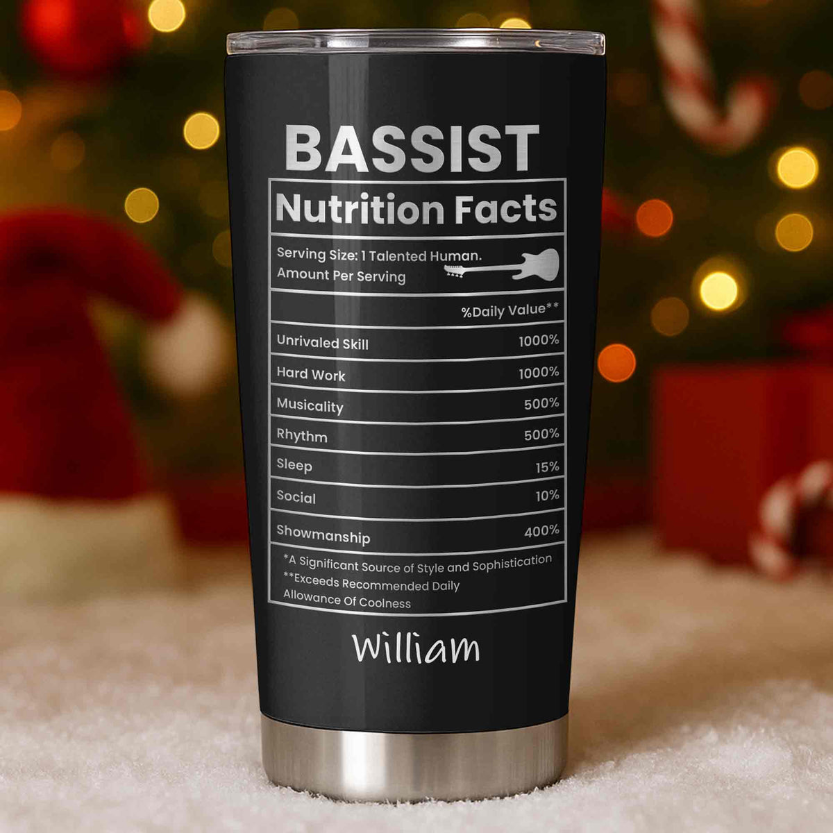 Bassist Nutrition Facts With Bass Guitar Graphic Personalized Custom Name - Personalized Custom Stainless Steel Tumbler 20oz 30oz - MUSIC010_TB