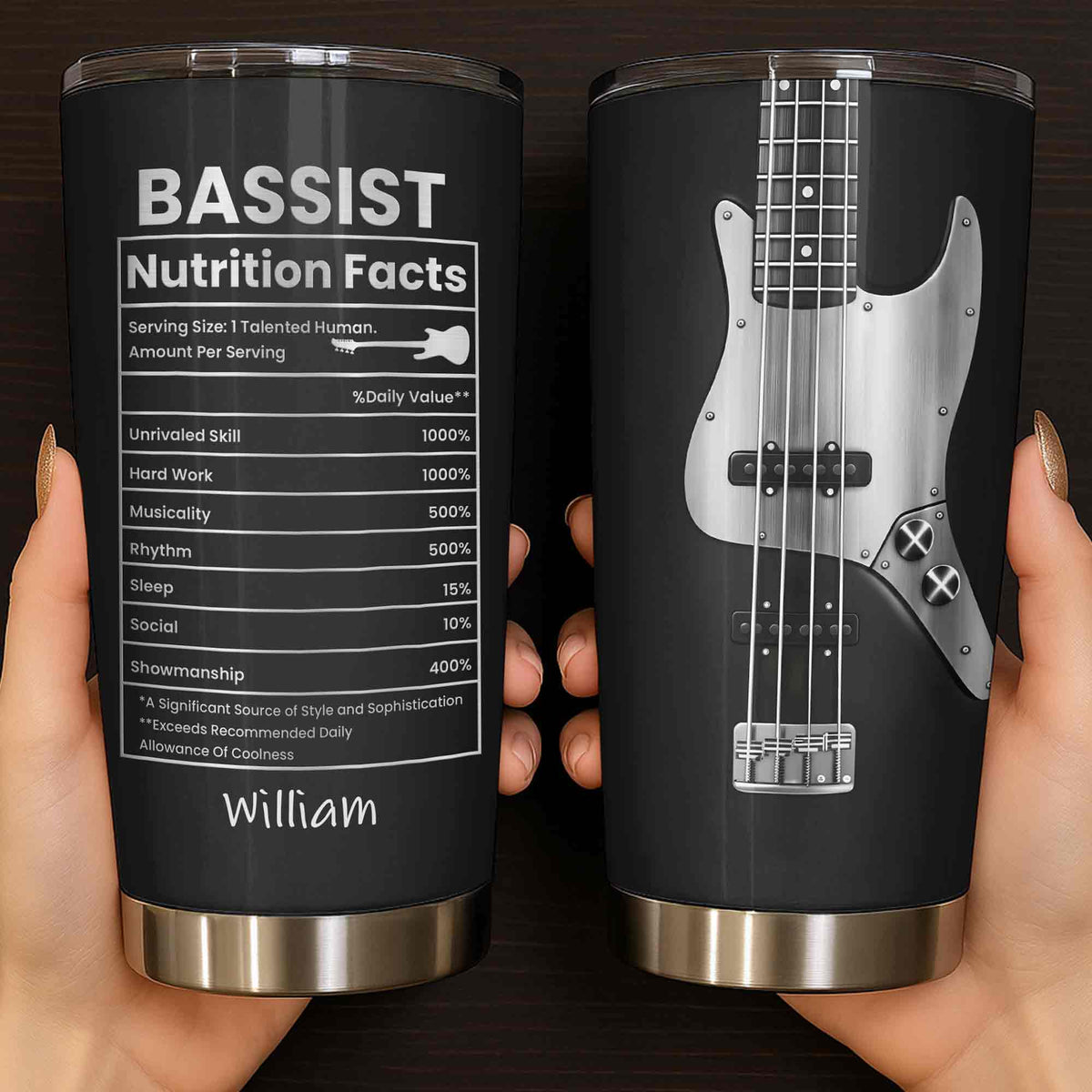 Bassist Nutrition Facts With Bass Guitar Graphic Personalized Custom Name - Personalized Custom Stainless Steel Tumbler 20oz 30oz - MUSIC010_TB