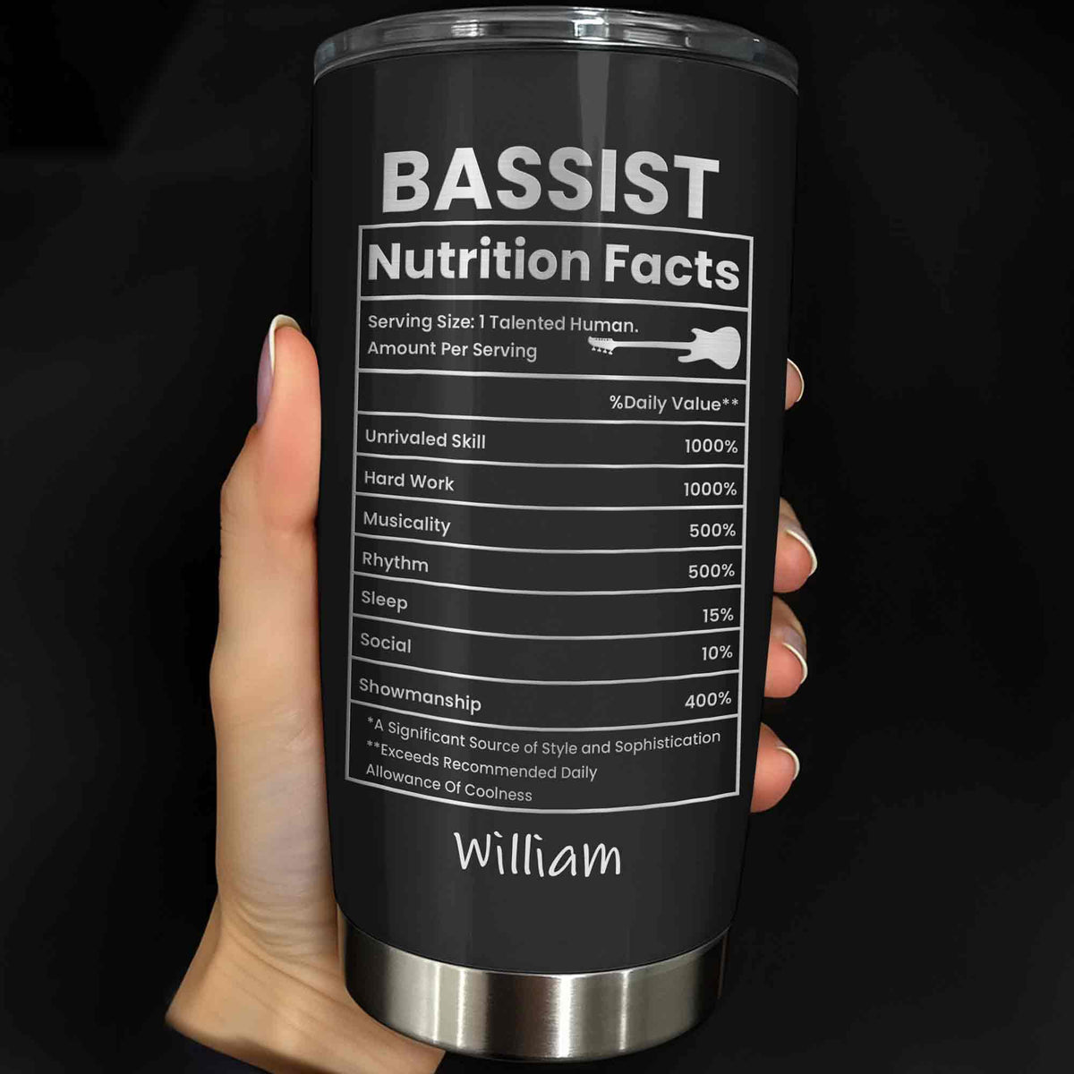 Bassist Nutrition Facts With Bass Guitar Graphic Personalized Custom Name - Personalized Custom Stainless Steel Tumbler 20oz 30oz - MUSIC010_TB