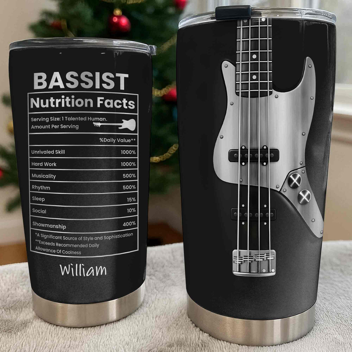 Bassist Nutrition Facts With Bass Guitar Graphic Personalized Custom Name - Personalized Custom Stainless Steel Tumbler 20oz 30oz - MUSIC010_TB