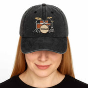 Drummer Personalized Custom Drum Set And Cymbals - Personalized Custom Washed Denim Cap - MUSIC069_WDCAP