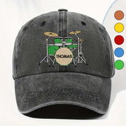 Drummer Personalized Custom Drum Set And Cymbals - Personalized Custom Washed Denim Cap - MUSIC069_WDCAP