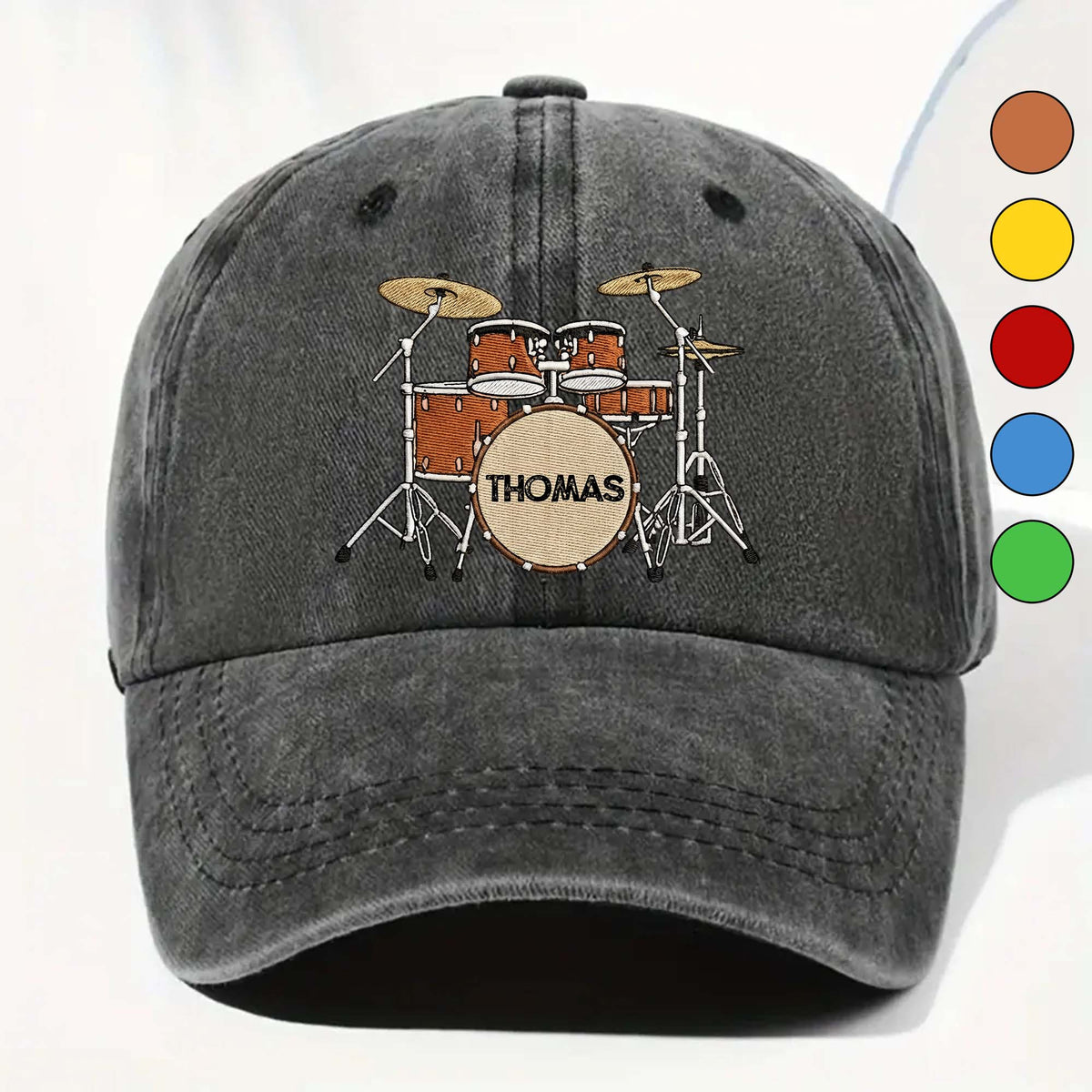 Drummer Personalized Custom Drum Set And Cymbals - Personalized Custom Washed Denim Cap - MUSIC069_WDCAP