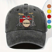 Drummer Personalized Custom Drum Set And Cymbals - Personalized Custom Washed Denim Cap - MUSIC069_WDCAP