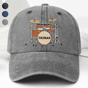 Drummer Personalized Custom Drum Set And Cymbals - Personalized Custom Washed Denim Cap - MUSIC069_WDCAP