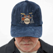 Drummer Personalized Custom Drum Set And Cymbals - Personalized Custom Washed Denim Cap - MUSIC069_WDCAP