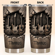Music Is The Soul Of Life 3D Effect Guitars And Stone Wall - Personalized Custom Stainless Steel Tumbler 20oz 30oz - MUSIC097_TB