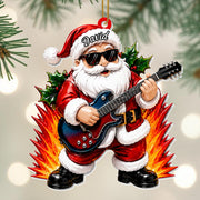 Rocking Around The Christmas Tree Santa Playing Electric Guitar - Personalized Custom Acrylic Ornament, Christmas Gift - MUSIC188_ACO