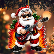 Rocking Around The Christmas Tree Santa Playing Electric Guitar - Personalized Custom Acrylic Ornament, Christmas Gift - MUSIC188_ACO