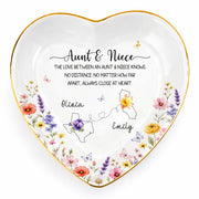 Aunt And Niece Love Knows No Distance Floral State Map - Personalized Custom Jewelry Dish, Ceramic Dish, Heart Shape - NCE104_HCRF