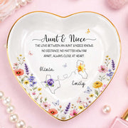 Aunt And Niece Love Knows No Distance Floral State Map - Personalized Custom Jewelry Dish, Ceramic Dish, Heart Shape - NCE104_HCRF