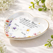Aunt And Niece Love Knows No Distance Floral State Map - Personalized Custom Jewelry Dish, Ceramic Dish, Heart Shape - NCE104_HCRF